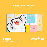 Wateru Facial Tissue 900s 1 pack 4 x 225 sheets | Natural & Unbleached | Wateru Premium Bamboo Tissu