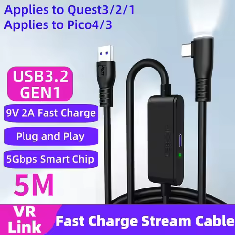 USB3.2 Gen1 VR Link Cable for Oculus Quest 3S/3/2 PICO Neo 3/PICO 4 USB-C 5Gbps Data Cord 9V 2A Fast