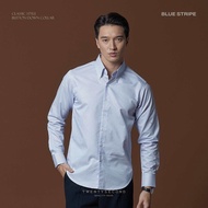 TWENTYSECOND เสื้อเชิ้ตแขนยาว ดุมปก ทรง Slim fit รุ่น Wrinkle Free Dress Shirt - ลายทางฟ้า / Blue St