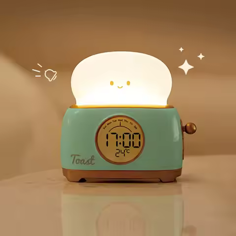 Toaster Night Light Alarm Clock Children Alarm Clock Bedside Luminous Clock Charging Bedroom Night L