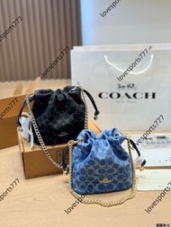 Coach牛仔Faye 17迷你鏈條水桶包斜挎包