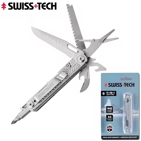 SWISS TECH 11 in 1 Scissors Screwdriver Mini Utility Knife Outdoor Portable Survival Camping EDC Too