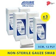 [Bundle of 5] ASSURE Gauze Swab Non-Sterile 5cm x 5cm x 12-Ply, 100 Pce/Pkt