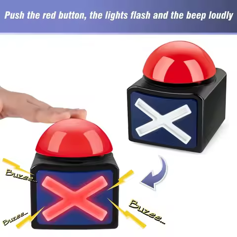 Glitter Cheer Tools Light-Up Sound Buzzer Button Trivia Games - Durable Plastic Ideal for Family Qui