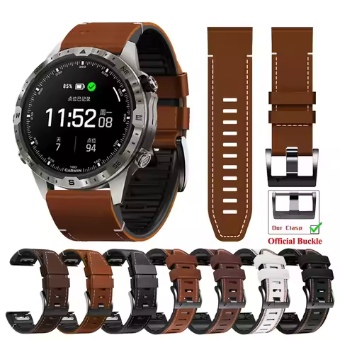 22 26mm Leather Silicone Watch Strap For Garmin Fenix 8 7 7X Pro 6X 6 Pro 5 5X Plus Tactix 7Pro 935 