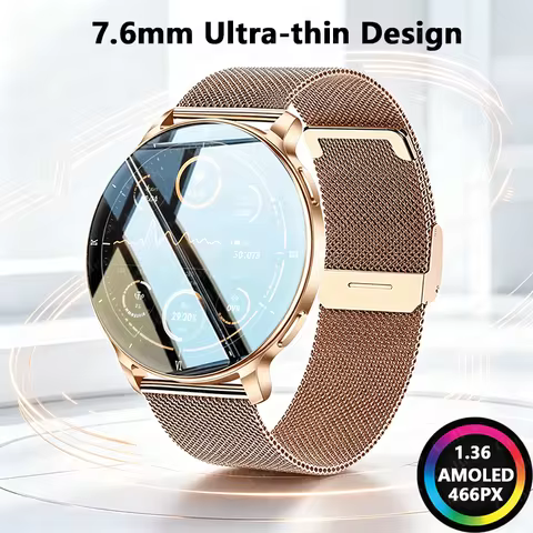 7.6MM Smart Watch 1.32'' AMOLED HD Screen Men Women Sports Watches LED Flashlight BT Call Heart Rate
