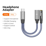 SUNKANDI USB-C to 3.5mm Headphone Charging 2-in-1 Adapter Type-C to 3.5mm + Type-C Supports PD 60W F