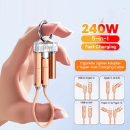 PD 240W Short Cable 5 In 1 USB/Type C To Type C/IP Cable Keychain Data Cable Fast Charging For IPho 