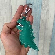 療癒小物 綠色 可愛 恐龍 純手工縫製 皮革 鑰匙圈 小尺寸