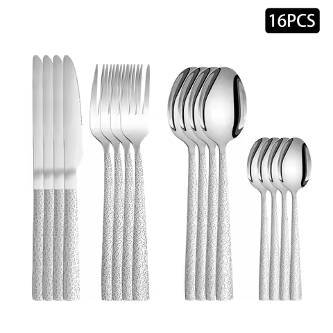 4/6/16/24pcs Stainless steel silver cutlery set Square handle snakeskin cutlery Household knife, for