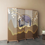 Set 4 tấm bình phong vách ngăn phòng in họa tiết chất liệu canvas khung gỗ tự nhiên đã kèm chân -
