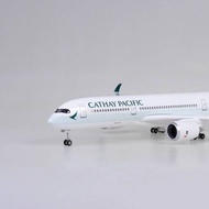 Airbus A350 Cathay Pacific model with wheels and lights, simulating Boeing 747 civil aircraft