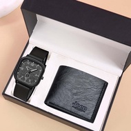 2pcs Men Set with Watch Wallet Leather Causal Business Watches Gift Set for Men