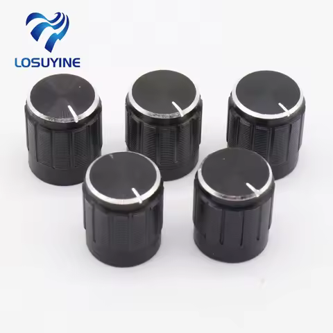 10 PCS Nonslip Ribbed Black 6MM Silver Tone Plastic Potentiometer Rotary Control Knobs Caps 15x17mm