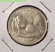 少見硬幣--美國2004年25美分-50州紀念幣-威斯康辛州 (United States 50 State Quarters-2004 Wisconsin)