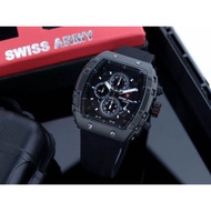 Jam tangan pria Swiss army Strap Rubber Tanggal aktif Chronograph Free box dan baterai cadangan