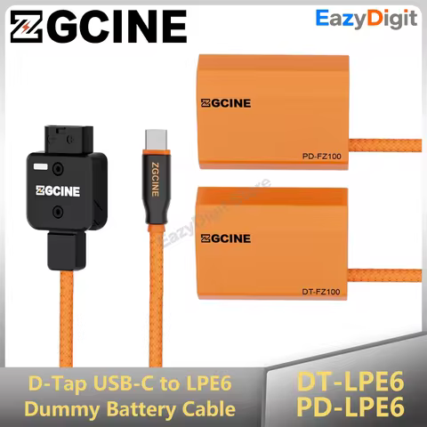ZGCINE Original DT-LPE6 D-Tap/Type-C to LP-E6NH Dummy Battery Braided Wire DC Coupler for Canon R/R5