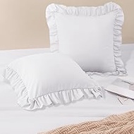 Horbaunal 2 Pack White Ruffle Euro Shams 26" x 26" Ruffle Square Pillow Covers Ultra Soft Microfiber