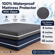 4/6/8/10Inch Plain Cadar Zip Waterproof Mattress Protector Fitted Bed Sheet Kalis Air​ Sarung Tilam