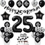 25th Birthday Decoration Man Women, Black Banner 25th Birthday Garland Decoration 25th Women Black B