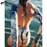 【Worldwide Delivery】 2024 Rashguard One Piece Swimsuit Women Floral Long Sleeve Swimwear Surfing Monokini Backless Bodysuit Beachwear Bathing Suit