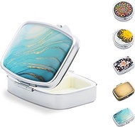 Small Pill Box for Purse, Portable Pill Organizer for Medicine Fish Oils Vitamins, Metal Cute Travel Purse Pocket Pill Case Container Holder (Rectangle Marble)