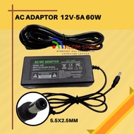 Power Adapter Charger 12V 5A AC 100V-240V 60W 5.5-2.1 Mm-2.5 Mm * 5.0 Mm DC Power Supply Adapter AC 