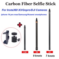 3m Carbon Fiber Invisible Selfie Stick for Insta360 X3 X2 for Gopro 9 10 11 12 Scalable Monopod Extended Stick for iPhone 14 15 Pro max Smartphones