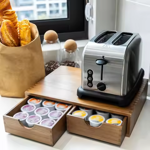 Wooden Coffee Pod Holder Coffee Capsule Drawer Organizer Tea Storage Box for Kitchen Bar Home Coffee
