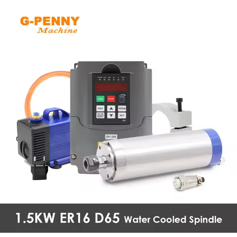 G-Penny 1.5KW ER16 65mm Water Cooled Spindle Motor Kit 220V 380V 1.5kw HY VFD Water Pump Clamp For C
