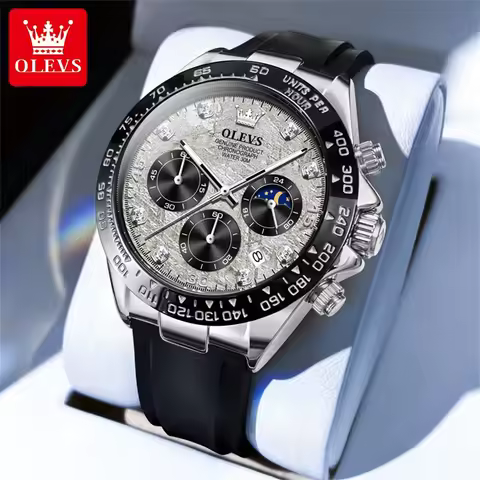 OLEVS 2875 Luxury Men Quartz Watch Multifunction Chronograph Moon Phase Date Diamond Dial Waterproof