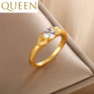 emas 916 original gold Four-prong round zircon ring for women Couple Wedding Engagement Delivery Gift for Women