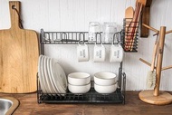 (黑色) 日式雙層餐具碗碟 瀝水架/收納架