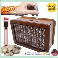 Money Saving Box Wood Money Bank with number on the box Tabung Duit Reusable Money Box Saving Planne