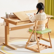 Children's Study Desk Household Writing Table Primary School Student Lifting Writing Desk Beech Wood Study Table and Chair Set