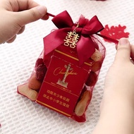 (15x20cm) 结婚伴手礼酒红囍字蝴蝶结吊坠束口袋Ι网纱袋Ι喜糖袋 Mesh Bag Wedding Candy Doorgift Gold Xi Chain Ribbon Gauze Organ