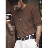 [Henry Shirt] Henry Shirt Short-Sleeved Henry Shirt Men's Henry Shirt Workwear Henry Shirt American 
