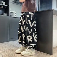 Loose Fit Ice Silk Casual Pants for Men Spring Summer plus Size Trendy Baggy Dhoti Pants Elastic Wai