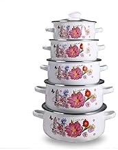BJDST Household 5 Cans/sets of Enamel Casserole Cooking Enamel Soup Pot Set Kitchen Utensils Enamel Casserole Set Pots