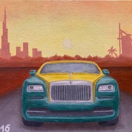 Sun of the Middle East, original oil painting, oil on canvas, Rolls-Royce, Dubai