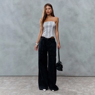 Romantic With A 2000s Edge, This Strapless Top Features Delicate Lace Trim And Pink Ribbon Details. 