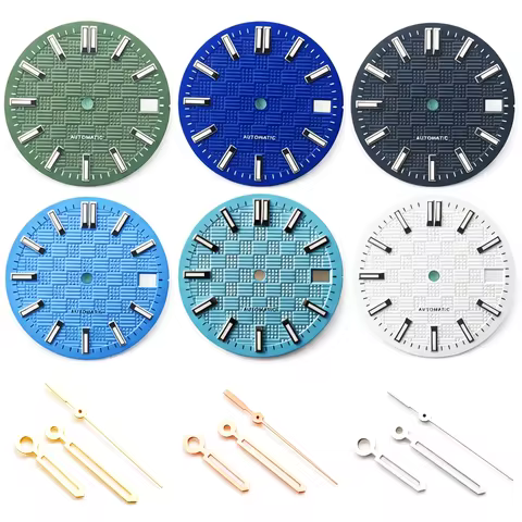 28.5mm Pool Grid-structured Pattern Watch Dial Green Lume No logo For Seiko IWC Ingenieur NH35 4R36 