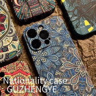 【Retro ethnic style/night glow/soft/blue/case】compatible for iPhone 16 15 14 13 12 11 pro max plus c