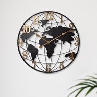 Jam Dinding Hiasan World Globe Wall Clock Modern Design Wall Clock Map Design Iron Wall Clock Hiasan