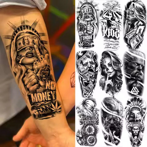1 Sheet Chicano Gangster Zeus God Temporary Tattoos For Men Women Adults Water Transfer Fake Tattoo