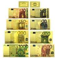 Free Shipping Euro Gold Foil Banknote 5/10/20/100/200/500/1000 Euro Handicraft Decoration Card Colle