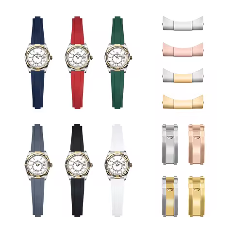 Fluororubber FKM Rubber Watch Band For Rolex Strap Sea-Dweller 126600 126603 Sky Dweller Wristband S