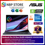 Asus Zenbook Pro 14 Duo OLED UX8402Z-EM3025WS 14.5'' 2.8K Touch Laptop ( i7-12700H, 16GB, 512GB SSD, RTX3050Ti 4GB, W11, HS )