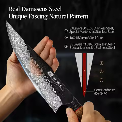 XINZUO 1-5PCS Damascus Steel Kitchen Knife 10Cr15CoMov Steel Core Chopping Vegetables And Fruits Hou