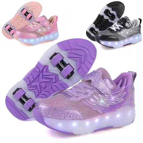Boys Girls Roller Shoes LED Light Up USB Charging Children Roller Skate Casual Skateboarding Shoes S